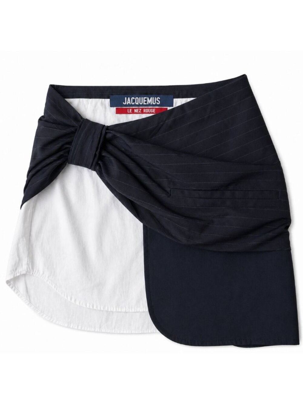Jacquemus Le Nez Rouge Navy Pinstripe Deconstructed Mini Skirt FR 36 Wool Cotton